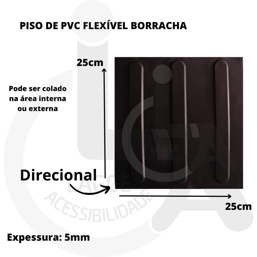 10 PISOS TÁTIL DIRECIONAL PRETO PVC 25x25 + 1 COLA 750G - 5