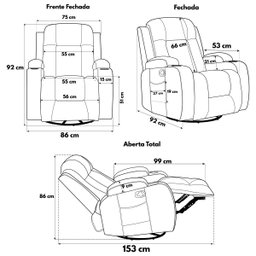 Poltrona do Papai Sala de Estar Austin Aquecimento Massagem Giratória Reclinável Manual Pu Caramelo - 7