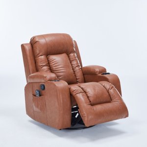Poltrona do Papai Sala de Estar Austin Aquecimento Massagem Giratória Reclinável Manual PU Caramelo 