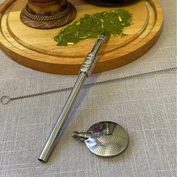 Bomba para Chimarrão Inox 23cm Mil Furos Rosca Anel Médio Sextavo Mate Escovinha - 2