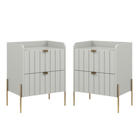 Conjunto Mesa Cabeceira Quarto Off White 100% Mdf Luxo 45cm Pés Dourado