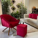 Ver imagem 2 de Kit Duas Poltrona Giovana Base Giratória Ferro e Madeira em Sued Premium:vermelho