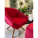 Ver imagem 5 de Kit Duas Poltrona Giovana Base Giratória Ferro e Madeira em Sued Premium:vermelho