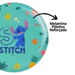 Kit Refeição Infantil Melamina Stitch Disney 3 Peças Incluso Copo com Canudo 3d - Tuut - 3
