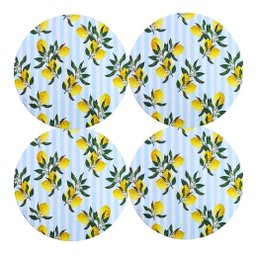 Kit 4 Capas de Sousplat Redondo Limão Siciliano - 35x35 Cm Or Olivar Frut - 1