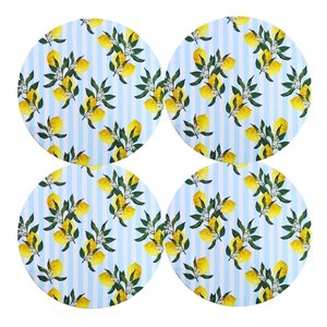 Kit 4 Capas de Sousplat Redondo Limão Siciliano - 35x35 Cm Or Olivar Frut