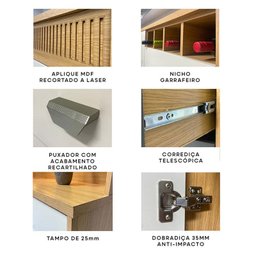 Kit Cozinha Tamiris com Led Carvalho Americano Grafite - Incorplac - 4