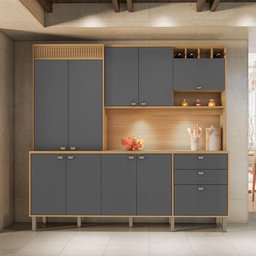 Kit Cozinha Tamiris com Led Carvalho Americano Grafite - Incorplac - 2