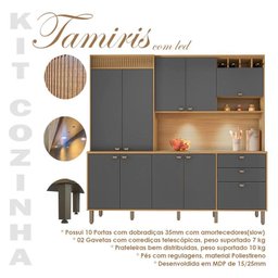 Kit Cozinha Tamiris com Led Carvalho Americano Grafite - Incorplac - 5