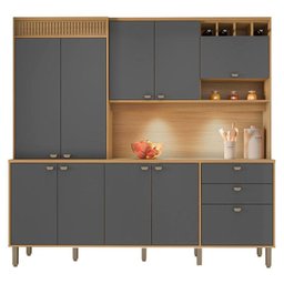 Kit Cozinha Tamiris com Led Carvalho Americano Grafite - Incorplac - 1