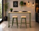 Ver imagem 2 de Mesa Jantar Aparador Bancada Alta Industrial 170x70cm Tampo Bege Pés Verde