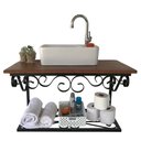 Ver imagem 1 de Bancada para Pia de Banheiro com Prateleira de Ferro Artesanal - Preto