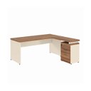 Ver imagem 5 de Mesa Escritório em "L" c/ Gavetão na Auxiliar 1,50x1,50m - (Tampo 40mm) - Nogal Sevilha / Champanhe