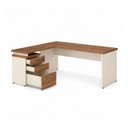 Ver mais imagens de Mesa Escritório em L c/ Gavetão na Auxiliar 1,50x1,50m  (Tampo 40mm) Nogal Sevilha / Champanhe
