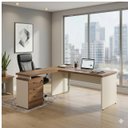 Ver imagem 3 de Mesa Escritório em "L" c/ Gavetão na Auxiliar 1,50x1,50m - (Tampo 40mm) - Nogal Sevilha / Champanhe
