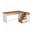 Ver imagem 6 de Mesa Escritório em "L" c/ Gavetão na Auxiliar 1,50x1,50m - (Tampo 40mm) - Nogal Sevilha / Champanhe