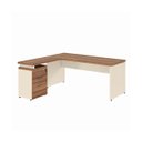 Ver imagem 7 de Mesa Escritório em "L" c/ Gavetão na Auxiliar 1,50x1,50m - (Tampo 40mm) - Nogal Sevilha / Champanhe