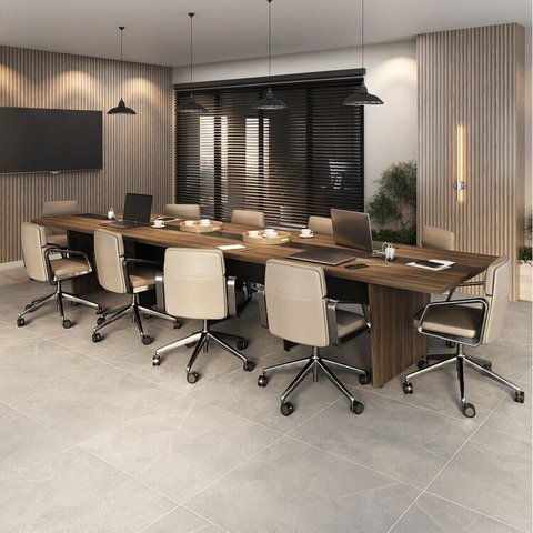 Mesa Reunião Escritório 10 Lugares com Caixa de Tomada, Tampo Engrossurado 50mm