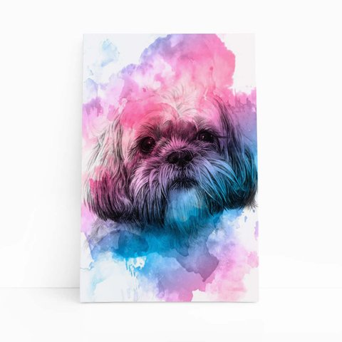 Quadro Cachorro Maltês Aquarela Tinta Canvas 30x40cm