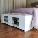 Ver imagem 3 de Recamier Pet Casinha Estofado Cama Box Mdf Branco Casal Capitonê Suede Liso Bege 137 X 40 X 37