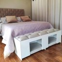 Ver imagem 1 de Recamier Pet Casinha Estofado Cama Box Mdf Branco Casal Capitonê Suede Liso Bege 137 X 40 X 37