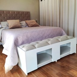 Recamier Pet Casinha Estofado Cama Box Mdf Branco Casal Capitonê Suede Liso Bege 137 X 40 X 37 - 1