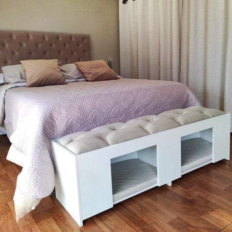 Recamier Pet Casinha Estofado Cama Box Mdf Branco Casal Capitonê Suede Liso Bege 137 X 40 X 37