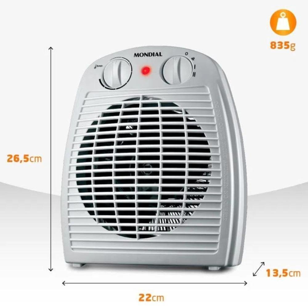 Aquecedor de Ar Mondial 1500w Termoventilação Cinza A-08 - 4