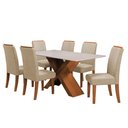 Ver imagem 1 de Conjunto de Mesa Sala de Jantar Tampo com Vidro 1,60m 6 Cadeiras Grécia Dobuê