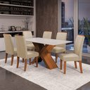Ver imagem 2 de Conjunto de Mesa Sala de Jantar Tampo com Vidro 1,60m 6 Cadeiras Grécia Dobuê