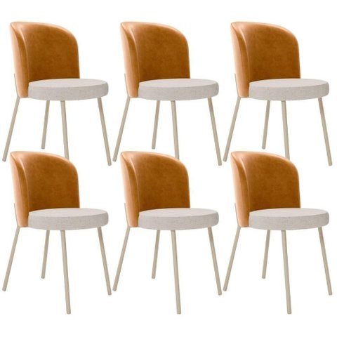 Kit 6 Cadeiras Sala de Jantar Estofada Gavi Arena L02 Couríssimo Whisky Linho Cru Lyam Decor