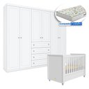 Ver imagem 7 de Berço Tutto New com Guarda Roupa Mississipi Ambiente 6 Portas Branco Fosco e Colchão Gazin - Matic