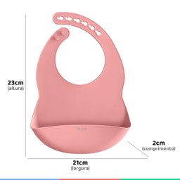 Babador de Silicone Bebe Impermeável Coletor de Migalhas Infantil +3 Meses Botões Ajustável Rosa Bub - 4
