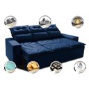 Ver imagem 3 de Sofá 3 Lugares Retrátil e Reclinável 2.00m Cama Inbox Smal com Bordado Pantográfico Suede Azul