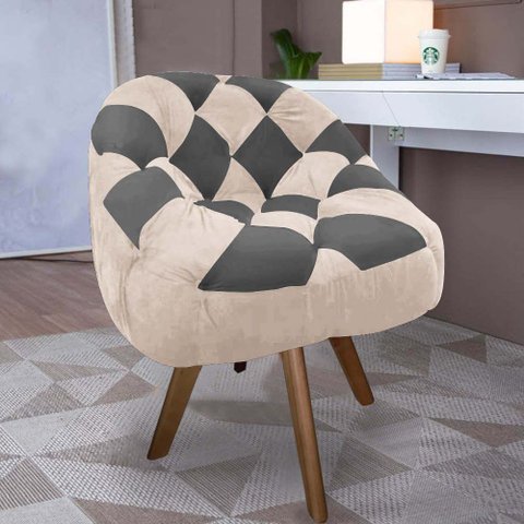 Poltrona Paloma Escritório Sala Giratória Madeira Suede Bege e Suede Grafite - Dominic Decor