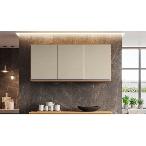 Armário Aéreo 3 Portas Premium 120cm Freijó/Off White - Nathan