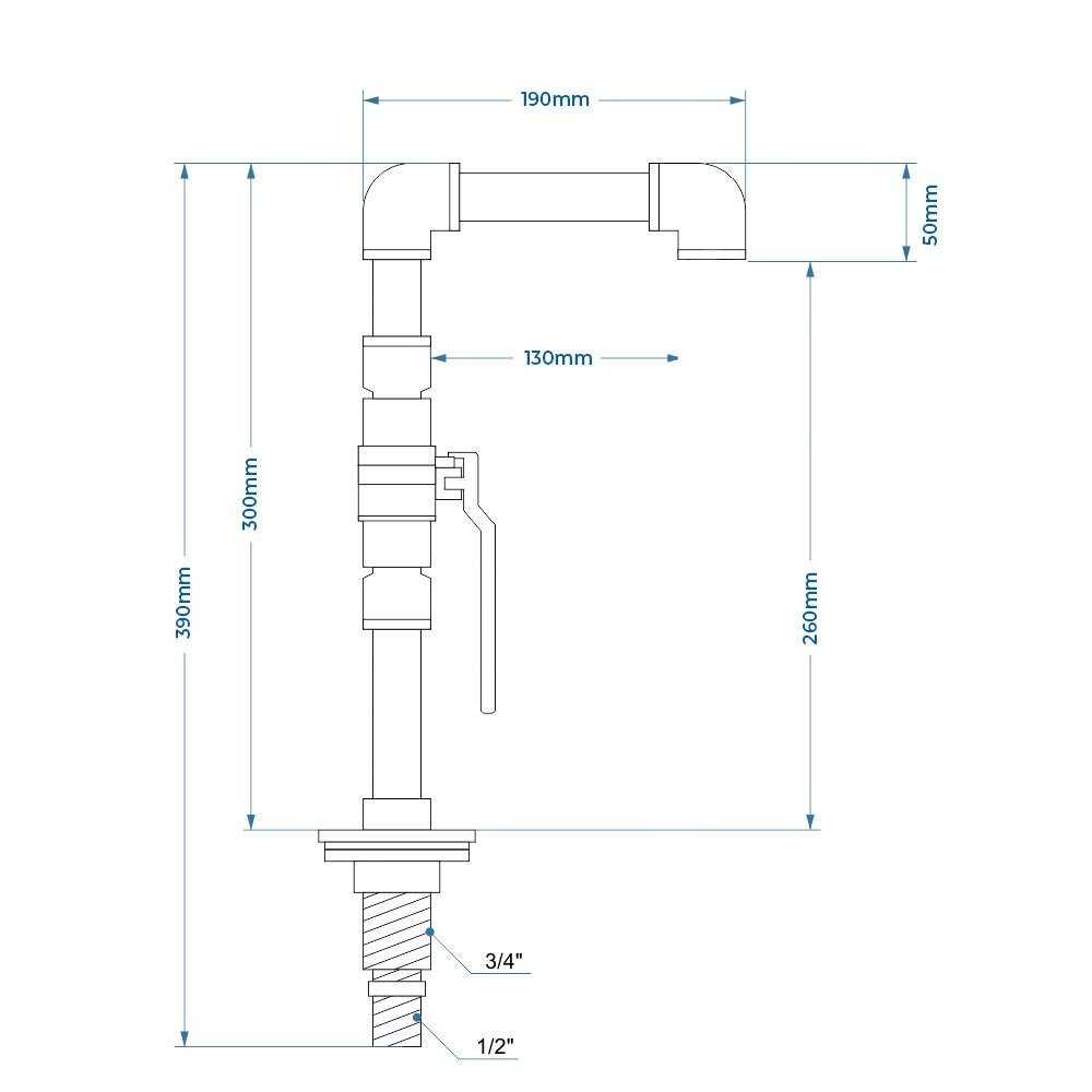TORNEIRA DESIGN INDUSTRIAL CLASSICA PVC REGISTRO ESFERA 1/2: PRETO - 6