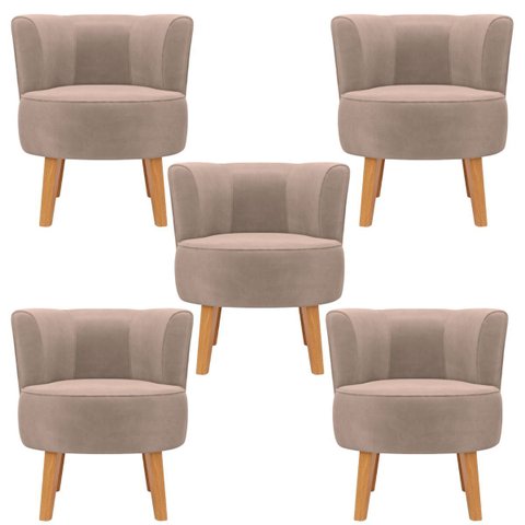 Jogo 5 Cadeiras Decorativa para Sala de Estar Aconchegante Tecido Veludo Moderna Aconchegante
