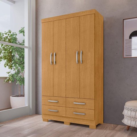 Guarda Roupa Solteiro Casa Nobile 4 Portas Bater 4 Gavetas MDP Fosco Naturalle Marrom Framar