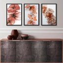 Ver imagem 1 de Kit 3 Quadros Decorativos Sala Flores Marrom Rosê 24x18cm:madeira Preta