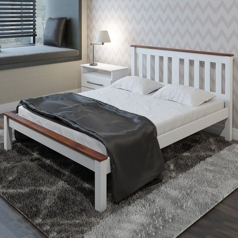 Cama Casal Madeira Maciça Branco C/ Moldura Honey Woodstore