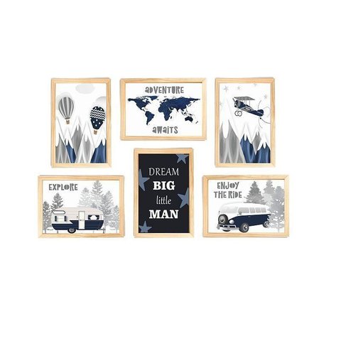 Kit Quadro Mundi & Balão Decorativo Quarto Criança Enxoval Bebê