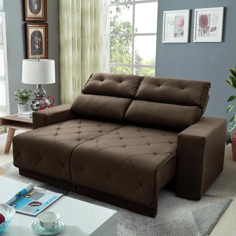 Sofá Retrátil/Reclinável Belga 1,80m Suede Velut com Molas no Assento