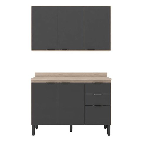 Cozinha Modulada Firenze Fi0010 Avena Grafito - Demóbile