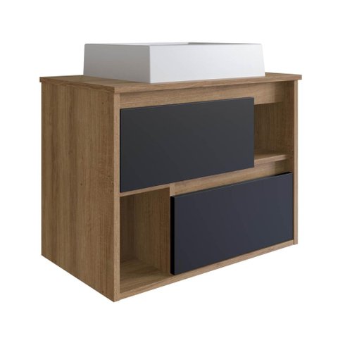 Gabinete para Banheiro Suspenso 60cm com 2 Gavetas Mel Preto Lvp03 Versato Nova Móbile