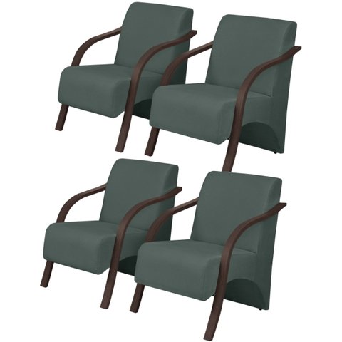 Kit 4 Poltronas Decorativas 1 Lugar Vênus Braço Pé Madeira D Salla Suede Verde