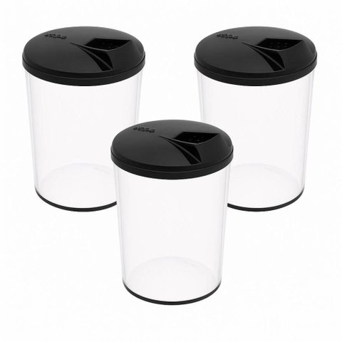 Kit 3 Farinheiras Porta Farofa Plástica com Tampa 400ml Transparente Crippa