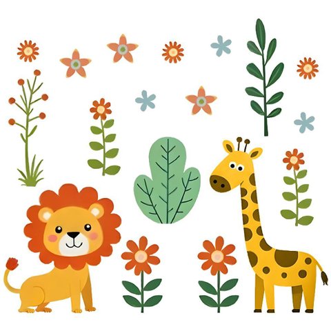 Adesivo de Parede Safari Flores Jardim Decoração Infantil