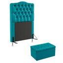 Ver imagem 1 de Kit Cabeceira Estofada Decorativa Pollux e Calçadeira Sagitarius 90 Para Cama de Solteiro Sued Azul 