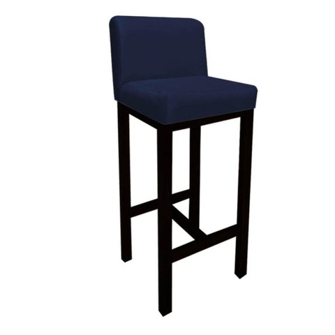 Banqueta Alta Aila Base Madeira Preto Suede Azul Marinho